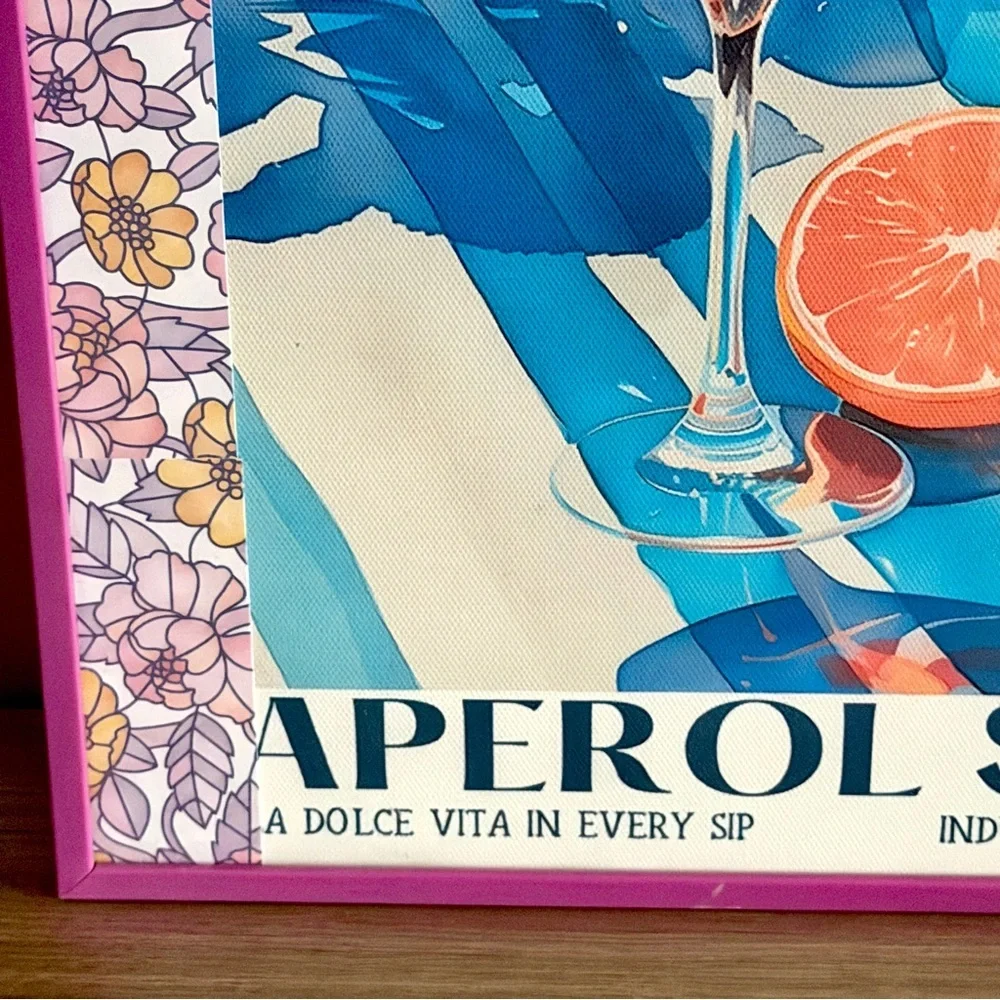 Aperol Spritz Retro Italian Cocktail Bar Art Canvas Print Framed Floral Wall Art
